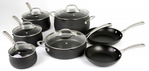 12-piece belly-shape hard anodized aluminum set with Whitford Eclipse non-stick coating